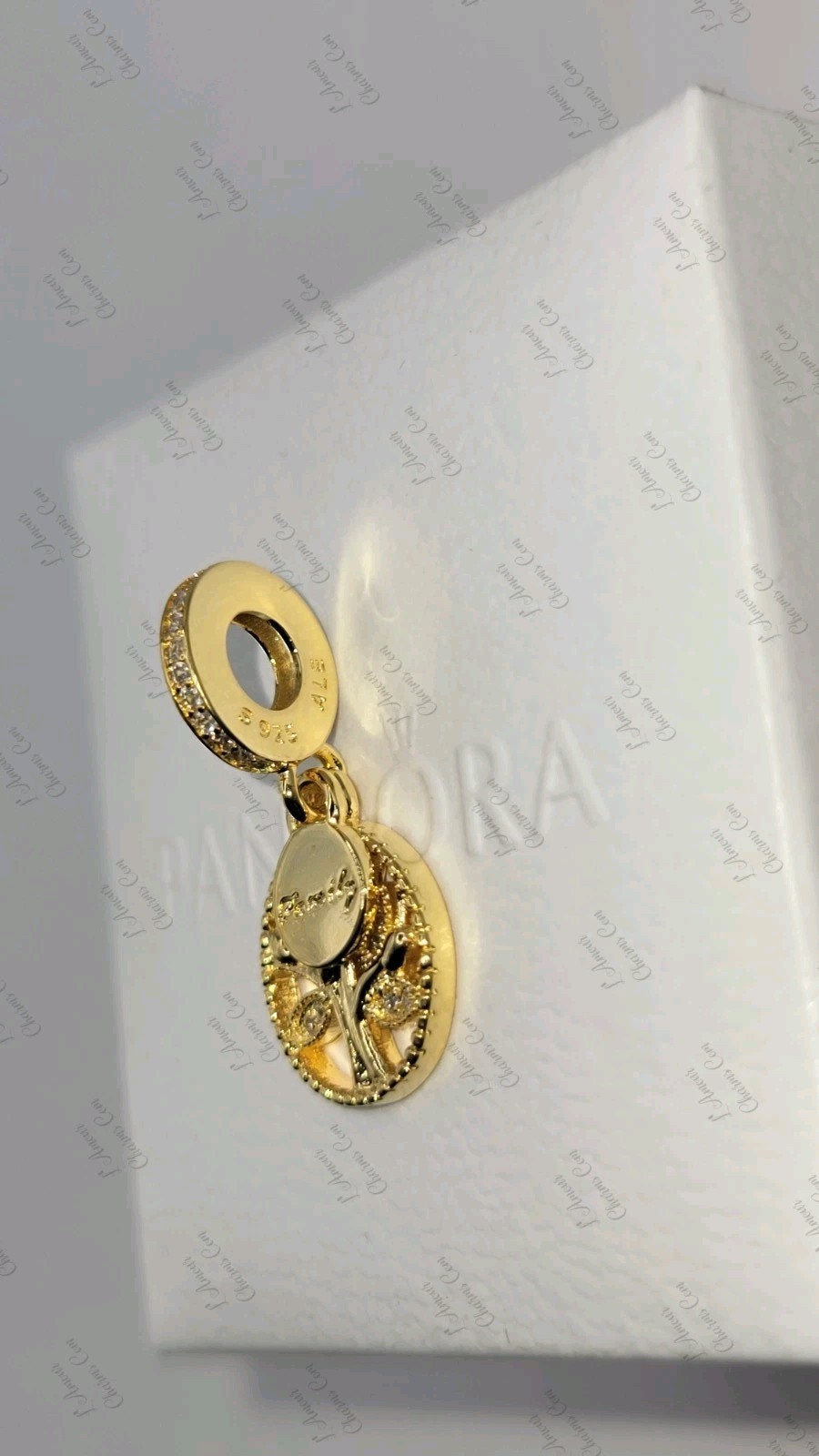 Authentic Pandora Shine Gold Family Tree Heritage Dangle Bead family Charm w/box