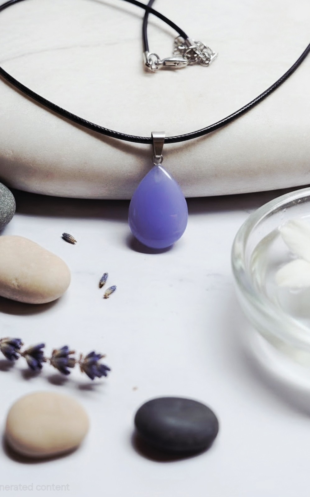 Lilac Chalcedony Teardrop Pendant Necklace 19in Black Cord Heart Chakra Crystal