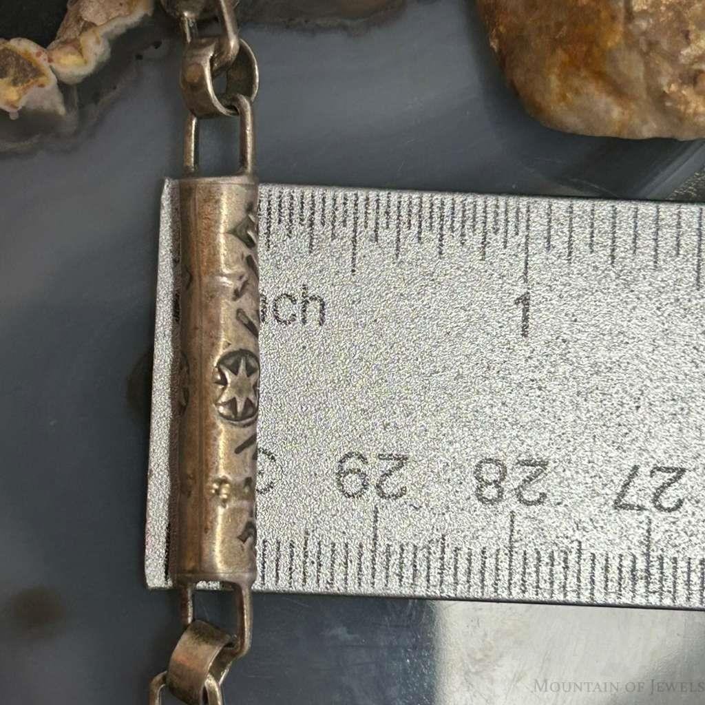 Vintage Silver Stamped Cylinder 24″ Fashion Link Necklace For Women
