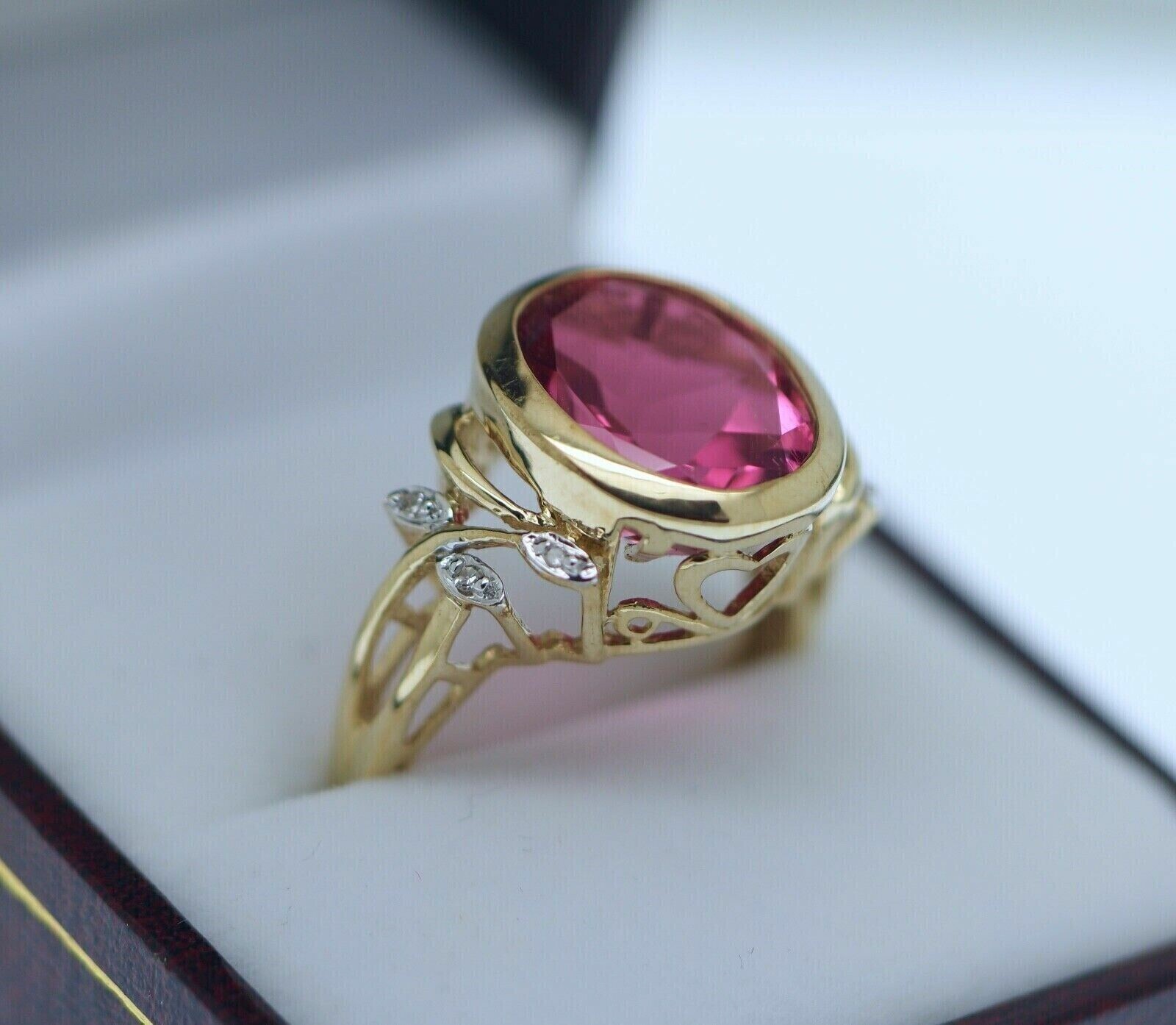 Oval Simulated Pink Ruby Gorgeous Promise Charm Band Ring 14k Yellow Gold Plated