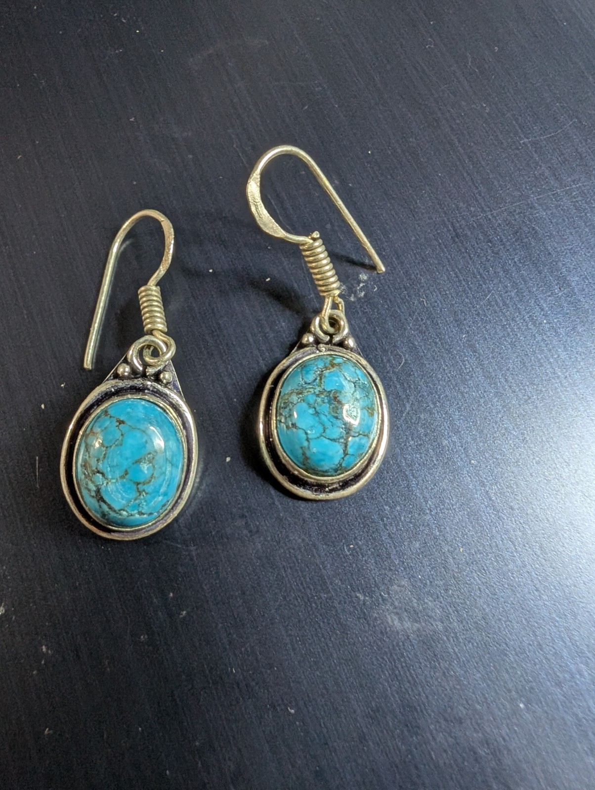 Turquoise 9x11mm silver plated earrings 1.31″ drop DAD1080