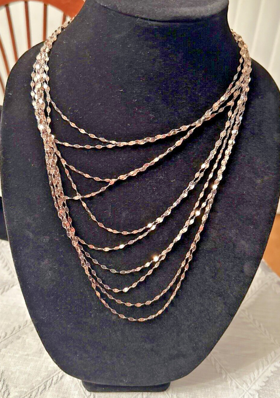 10 Strand Delicate Mariner Link Necklace In Rose/Gold-tone Finish