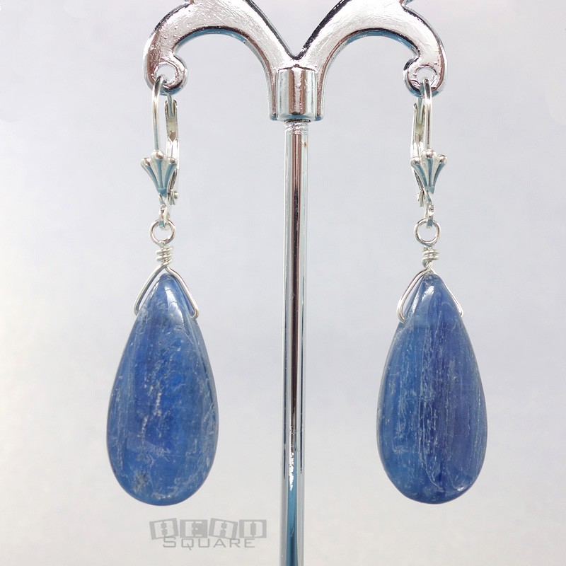 Sterling Silver Genuine Kyanite Teardrop Leverback Dangle Earrings 1.8″ #35029