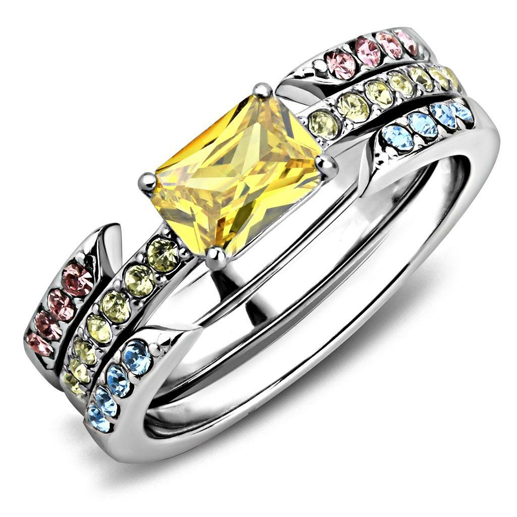 TK3526 – High polished (no plating) Stainless Steel Ring with AAA Grade CZ in