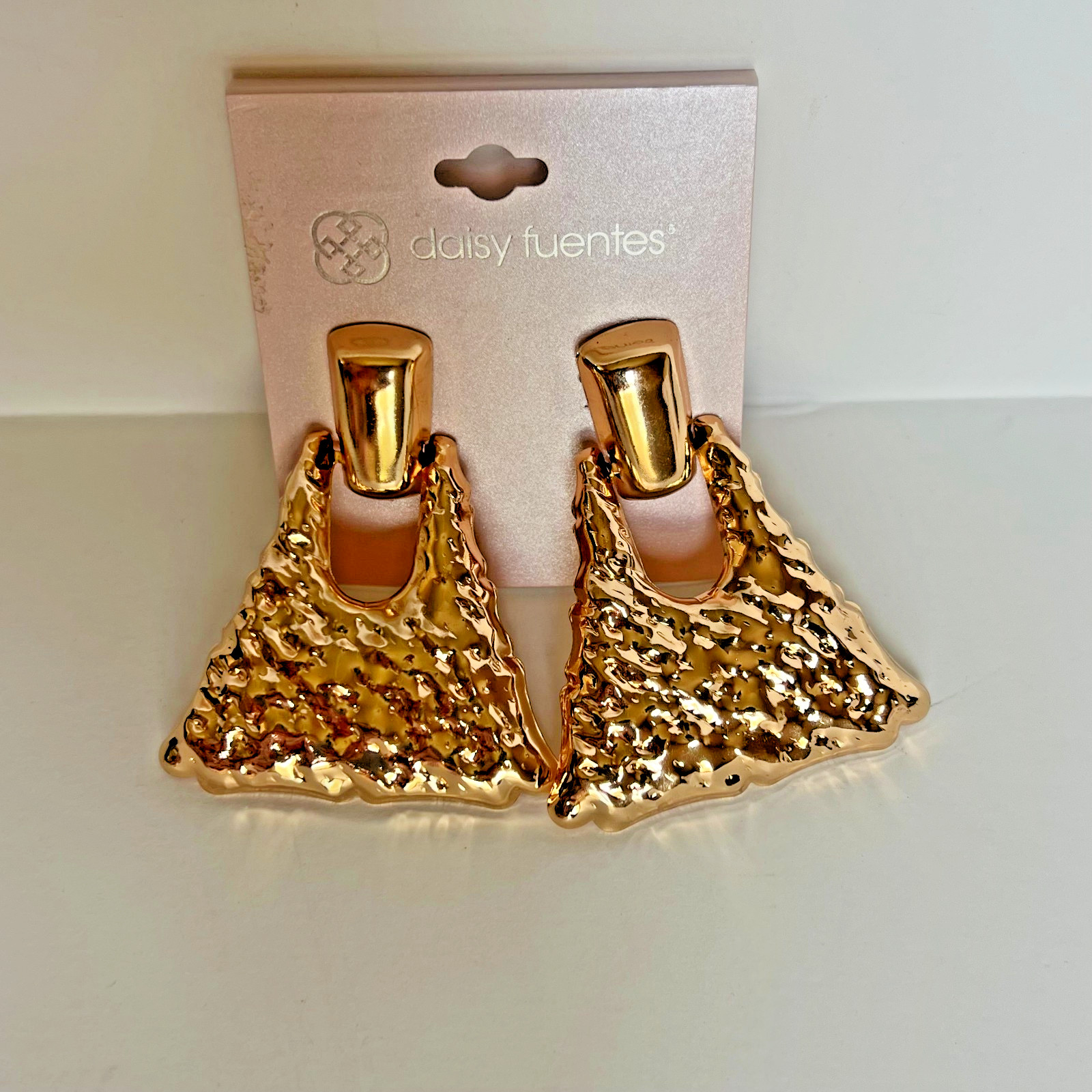 hammered gold earrings pierced back stud dangle gepmetric modren triangle bold