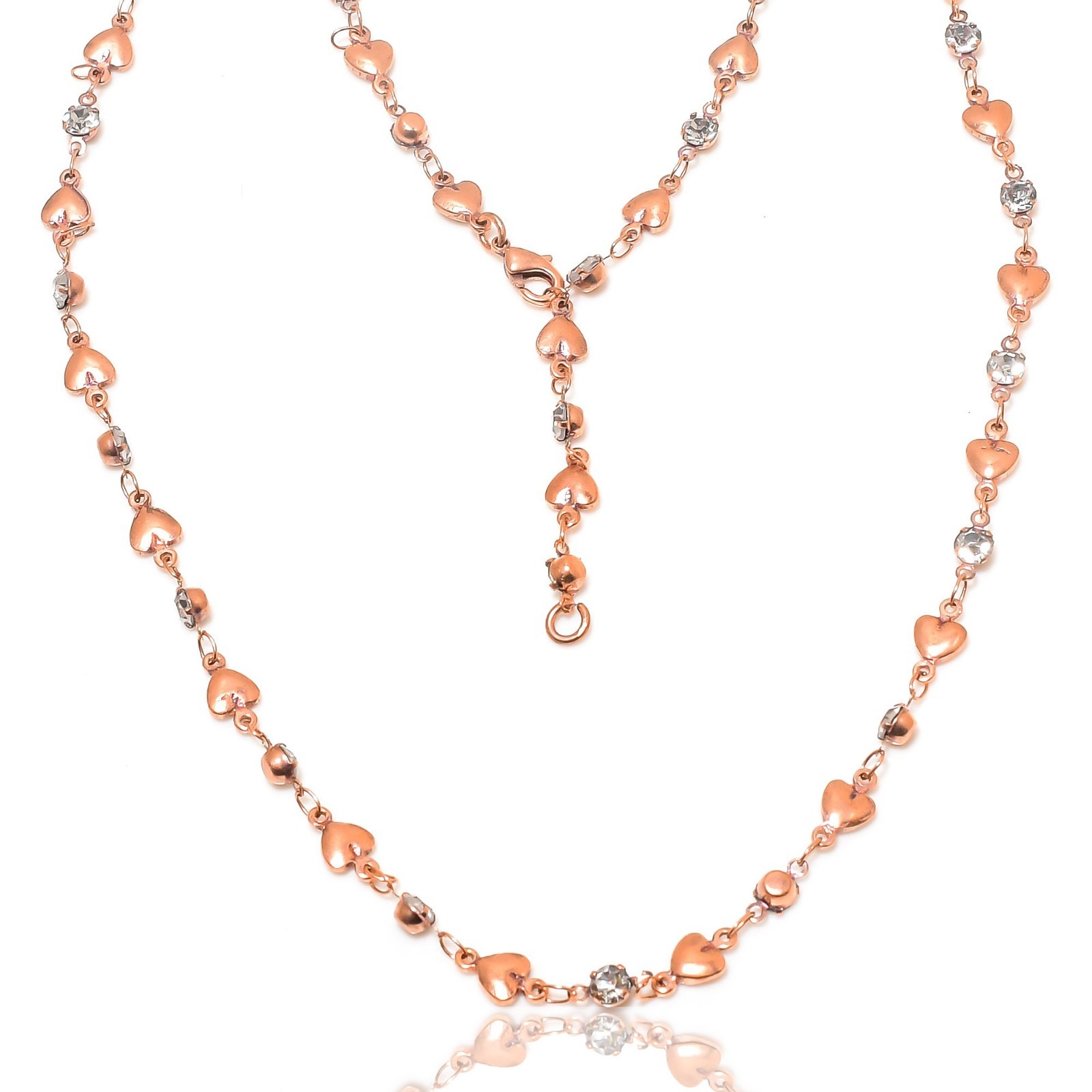 Cz Copper Chain Necklace With Lobster Clasp Handcrafted Heart Chain For Necklace