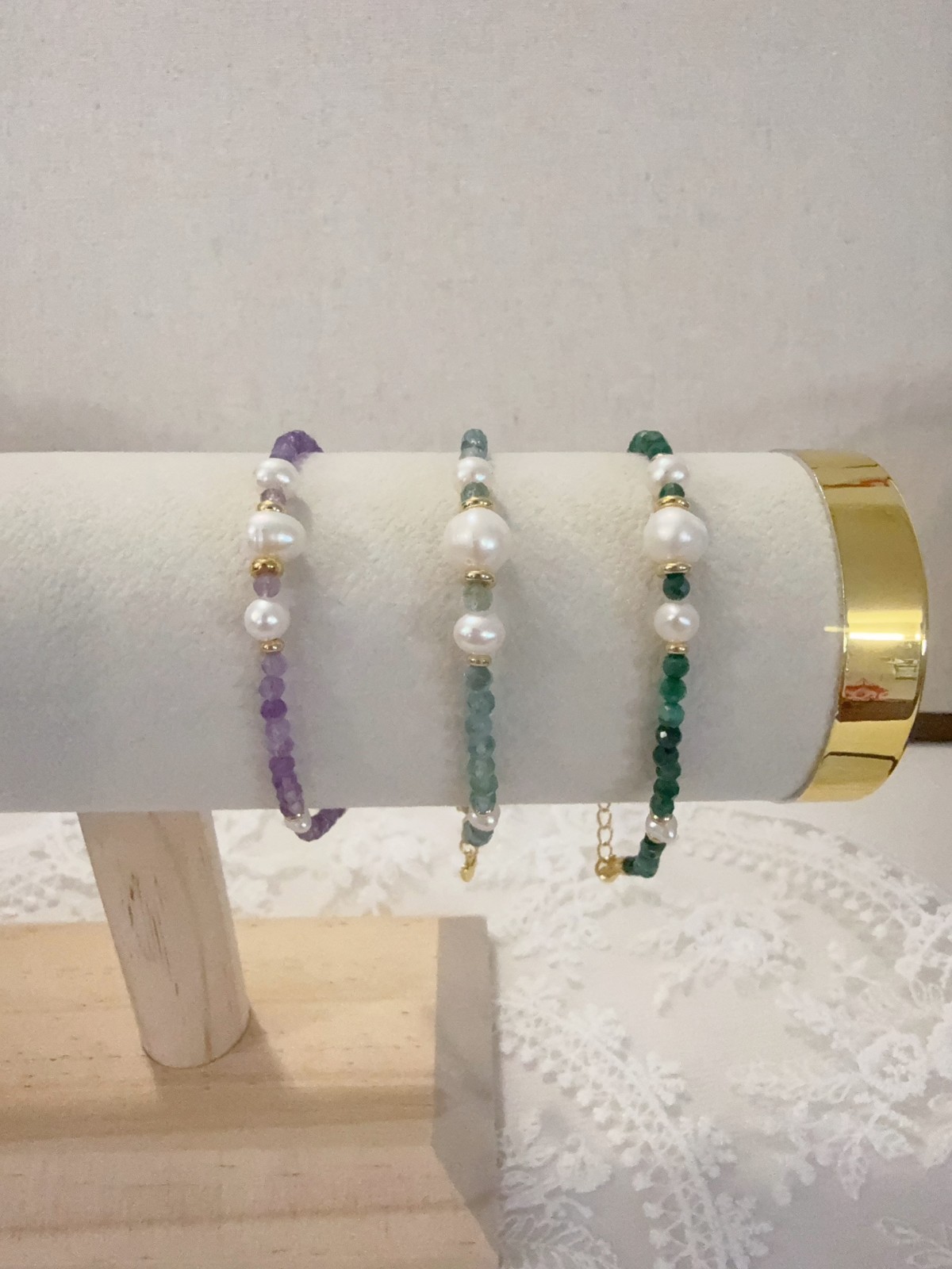 Hot Selling Freshwater Pearl Bracelet Lapis Lazuli Amethyst Green Crystal