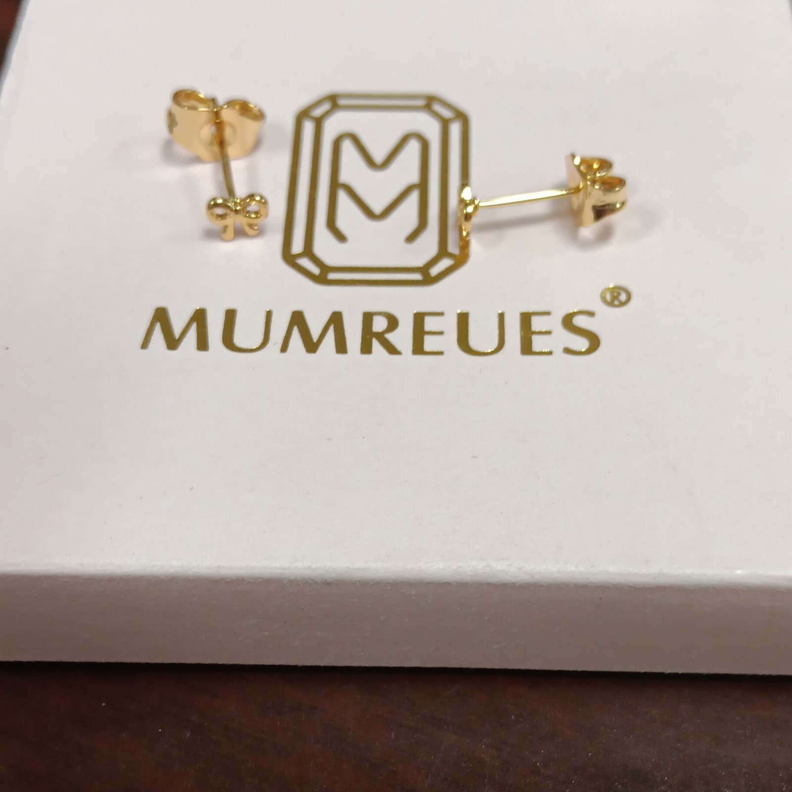 MUMREUES Gold Tone Bow Stud Earrings Butterfly Back No Stone Metal
