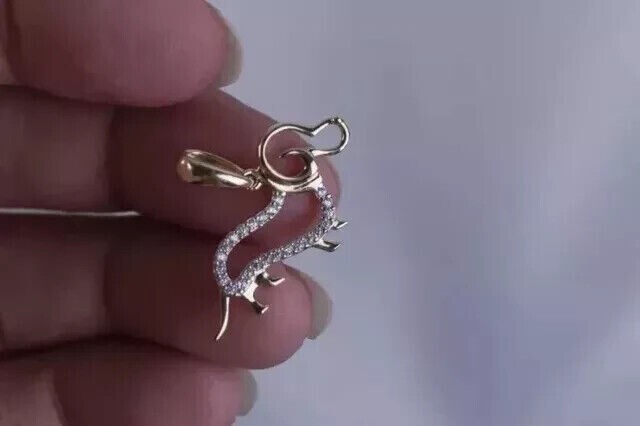Round Cut Simulated Diamond Stunning Dog Shape Pendant In 14k Yellow Gold Plated