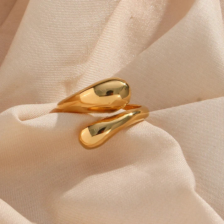 Gold plated teardrop shape ring brass metal ring for gift