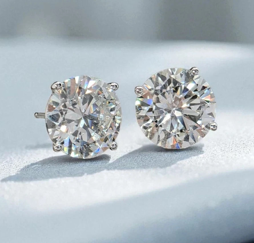 4.00 Ct E VS1 Lab Grown Diamond Stud Earrings 14k White Gold 4 Prong Martini