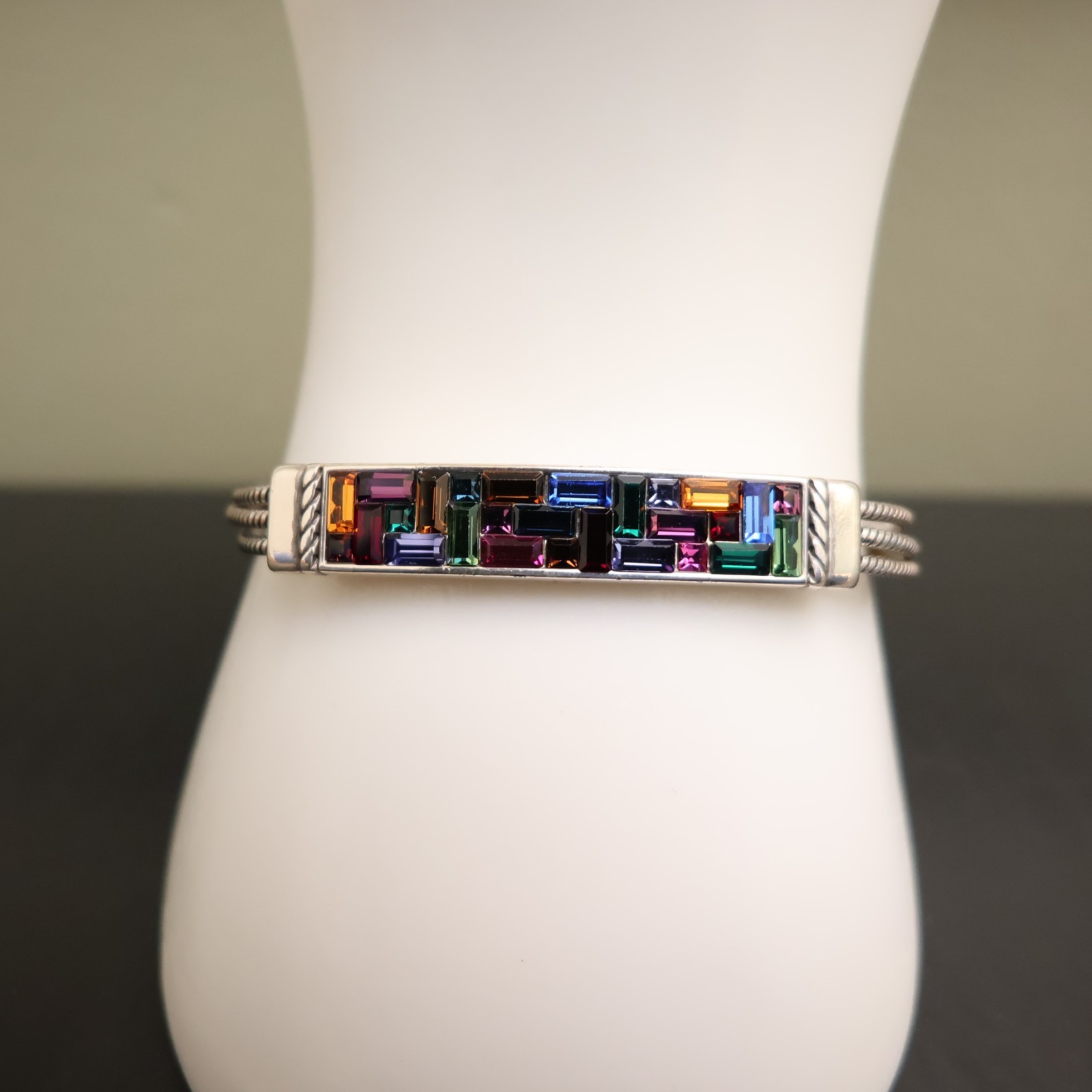 Brighton bracelet rainbow bar crystals silver plated signed adjustable