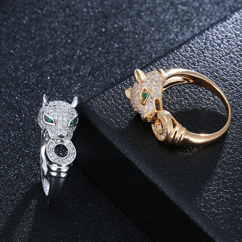 Cartoon animal leopard head micro-painted zircon women’s ring jewelry