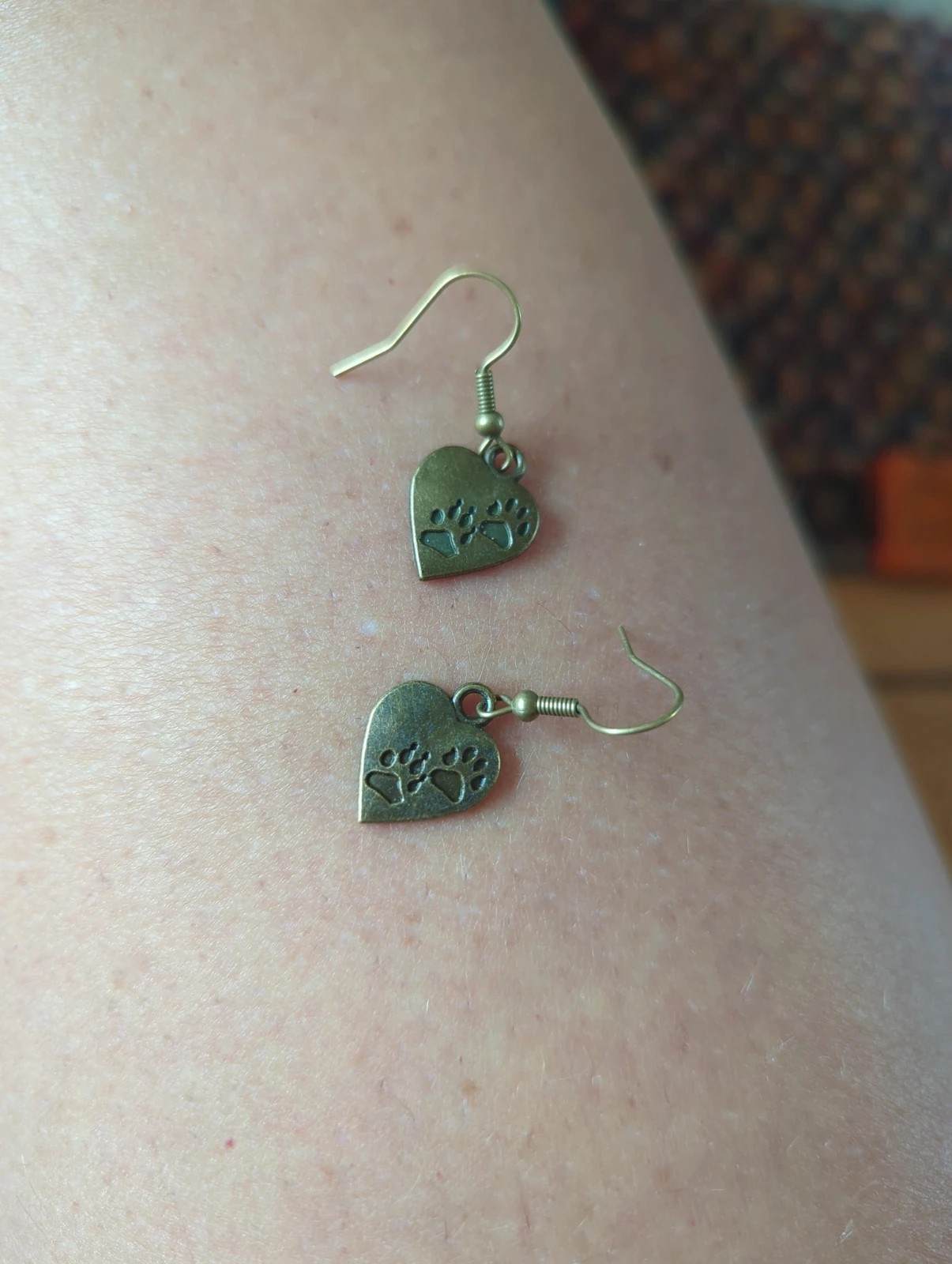 Antique Bronze paw print heart earrings perfect for dog and animal lovers