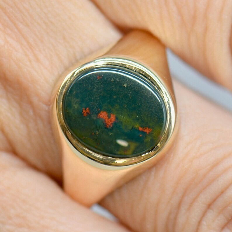 Gold Bloodstone Signet Ring Silver Men’s Ring Men’s Accessories Silver Jewelry