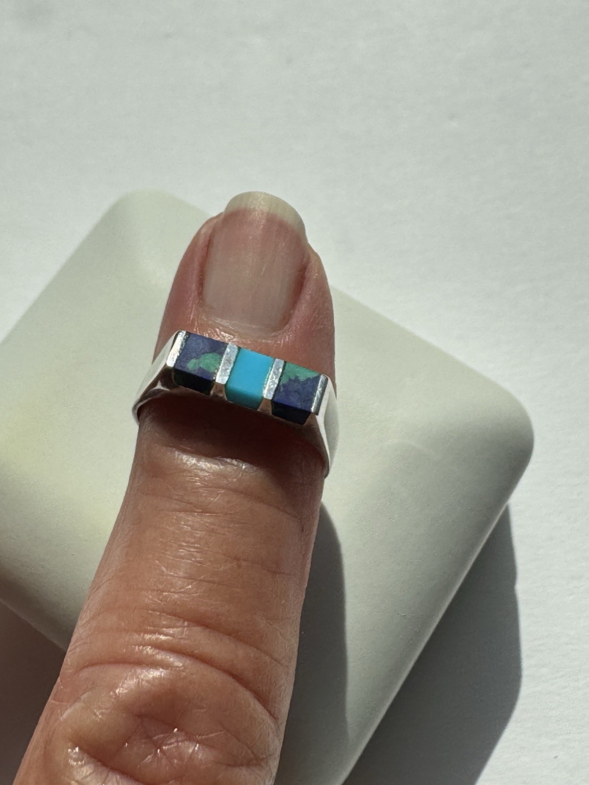 NIB .925 WOMEN’S STERLING SILVER Blue/ Green Azurite Stones RING SIZE 6 (#932)