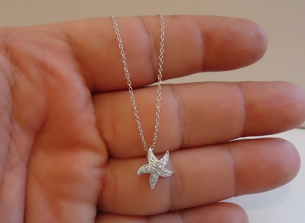 925 STERLING SILVER STARFISH PENDANT NECKLACE W/ .75 CT ACCENTS / NEW DESIGN!!!!