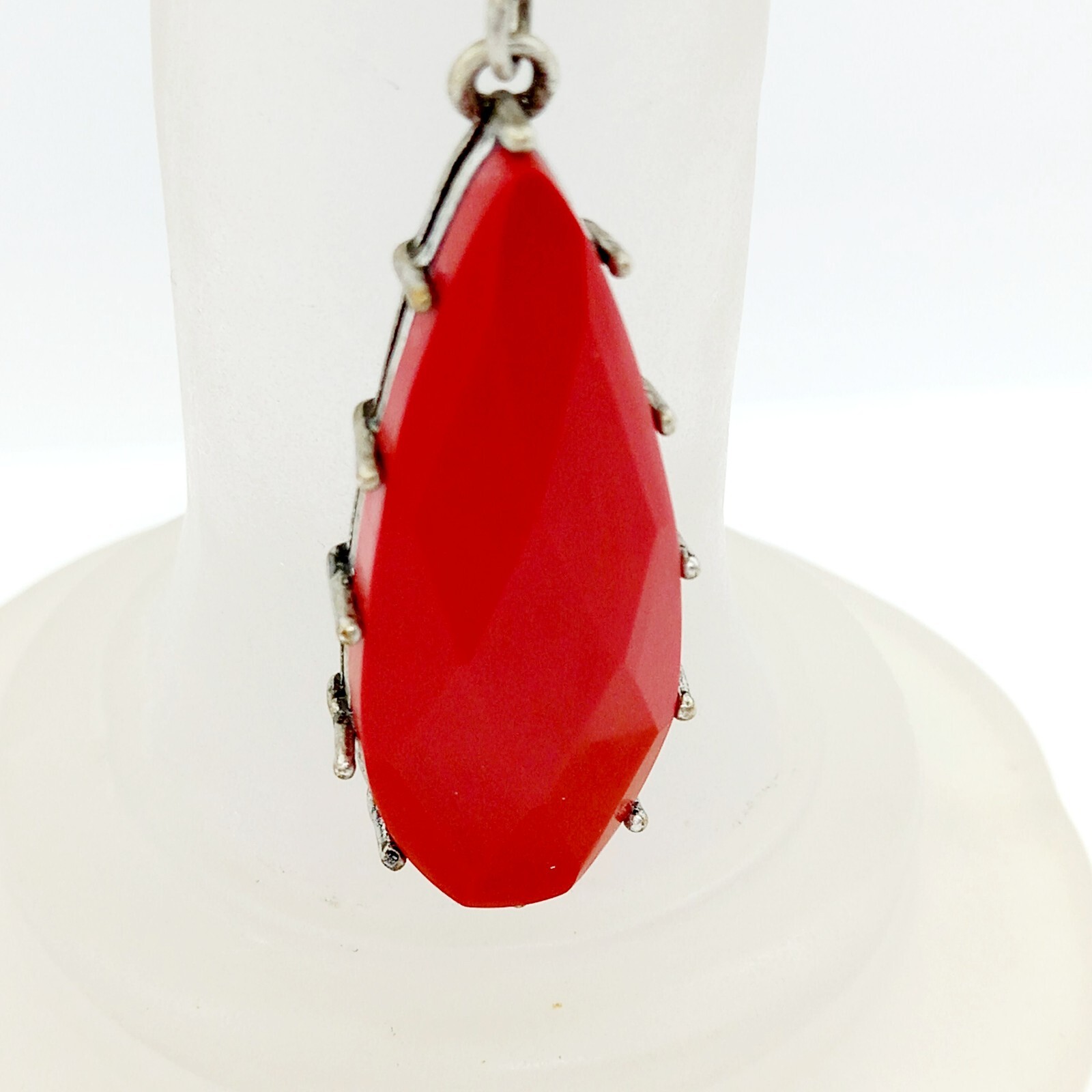 Chainmail Pewter T Bar Necklace Red Pendant 17.5″