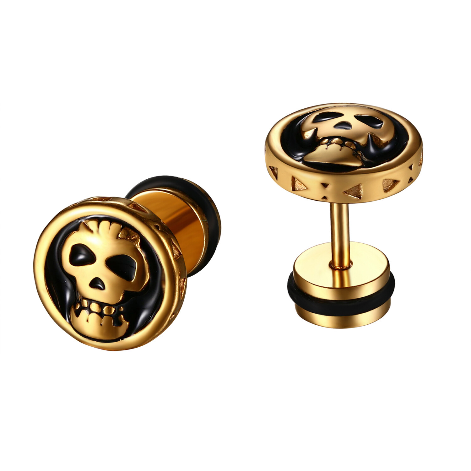 Gothic Punk Skull Stud Earrings For Men Women Stainless Steel Screw Back