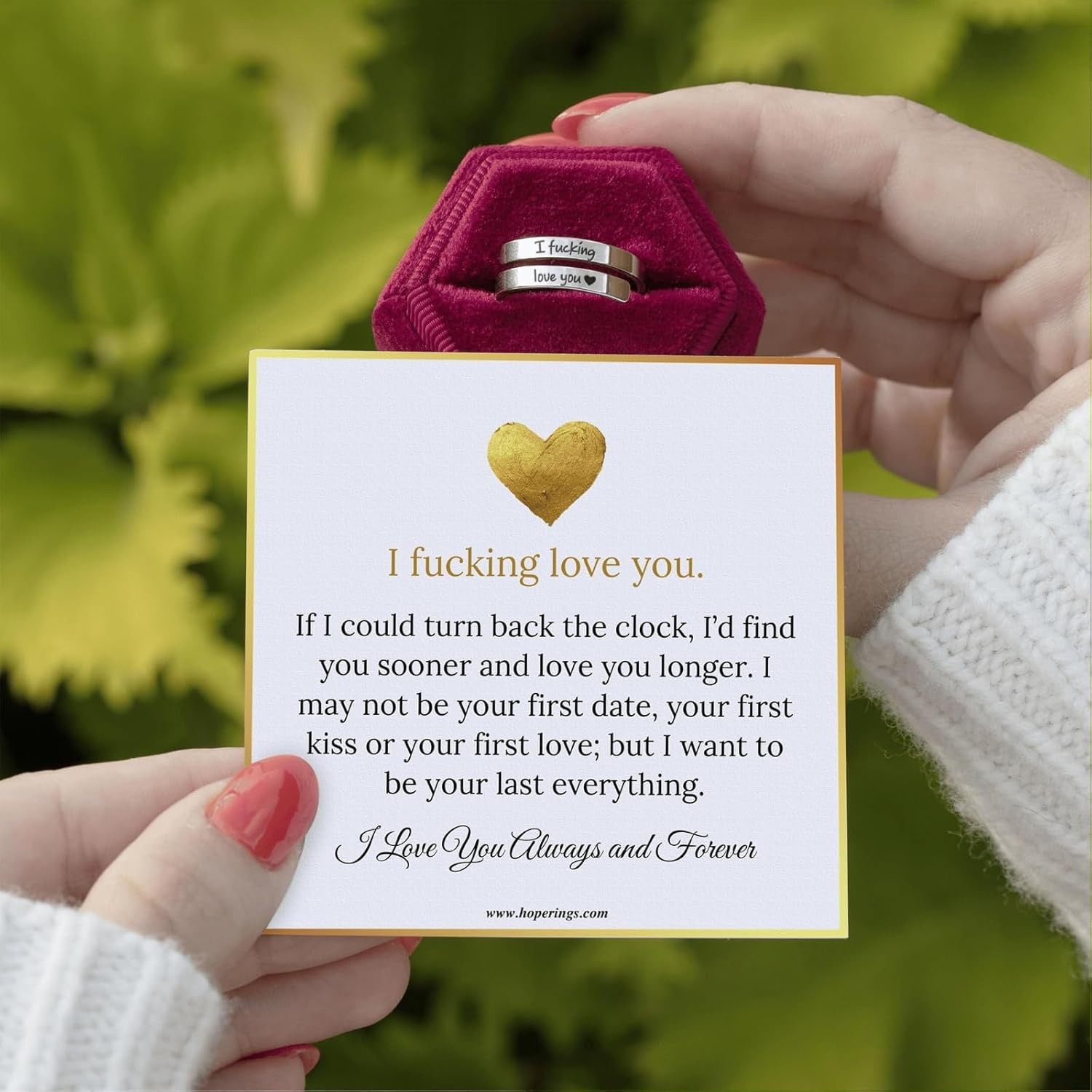 Romantic Gift Ring for Women – Adjustable Engraved “I Fcking Love You” Band