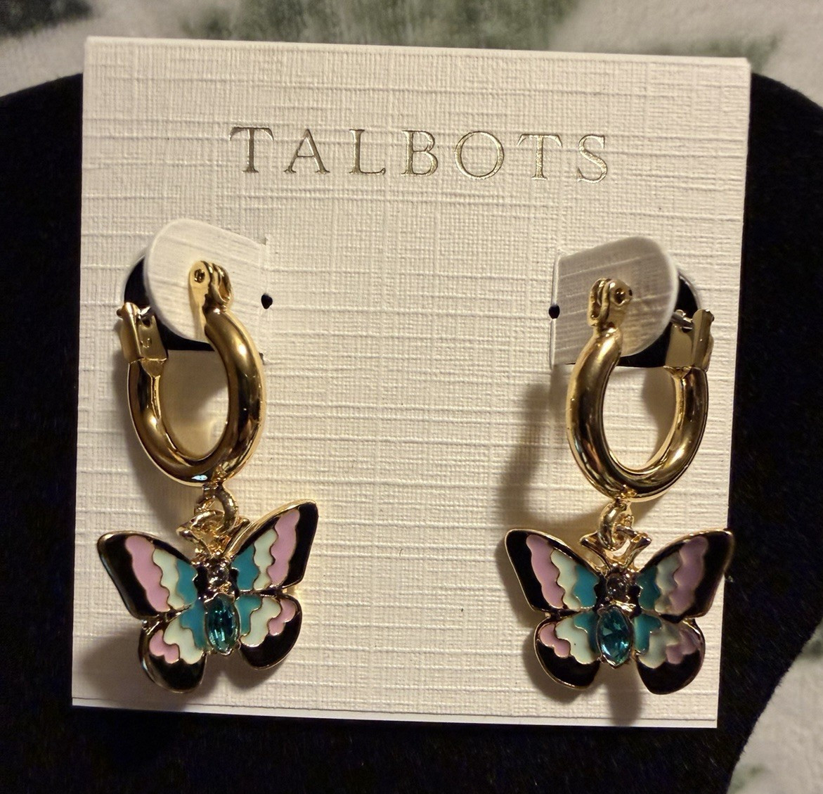 Talbots Butterfly Jewelry Set Necklace & Earrings Gold, Blue, Green and Pink