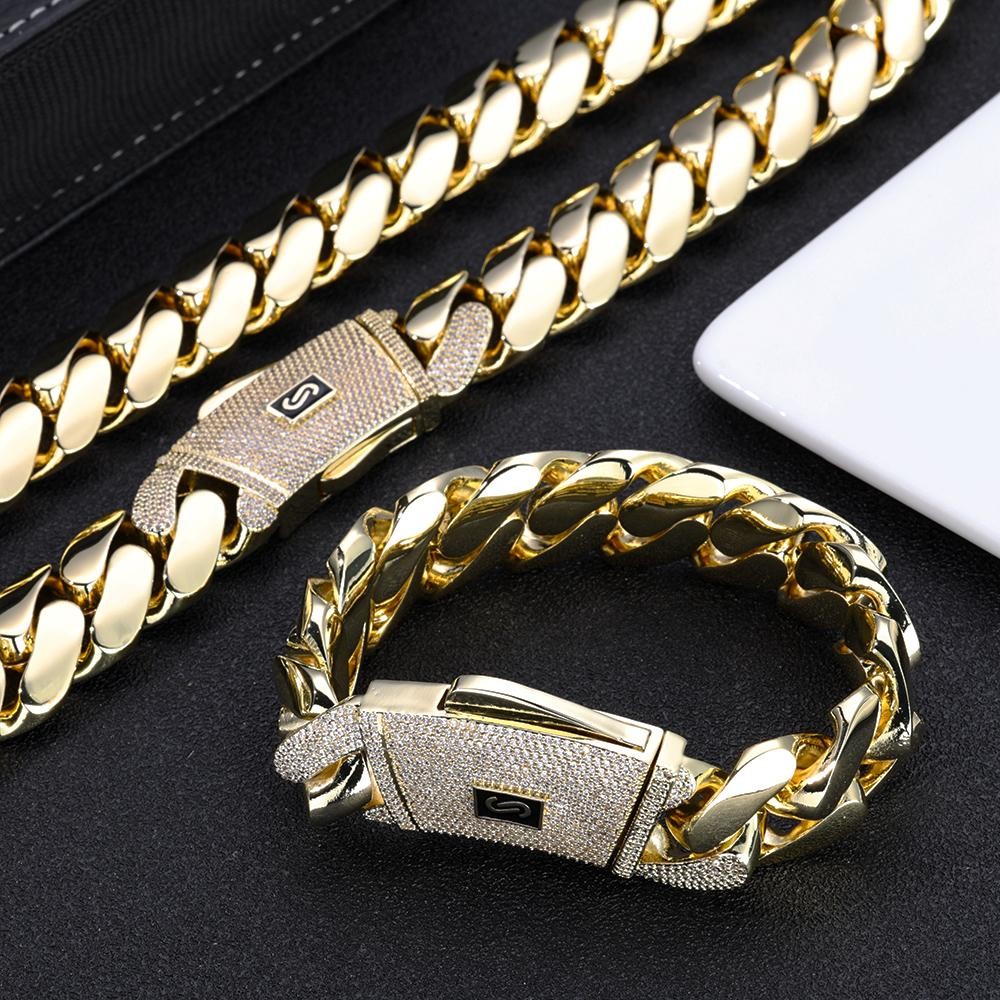 6/8/10/12/15/20mm Cuban Chain Necklace Hip Hop 14k Gold Plating Bracelet Jewelry