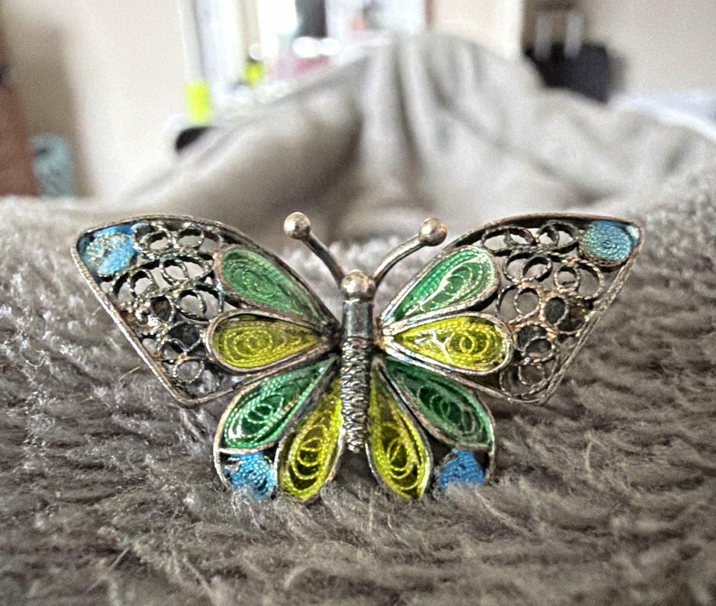 Vintage Italian 800 Silver Filigree Butterfly Brooch Pin Colorful Enamel vintage
