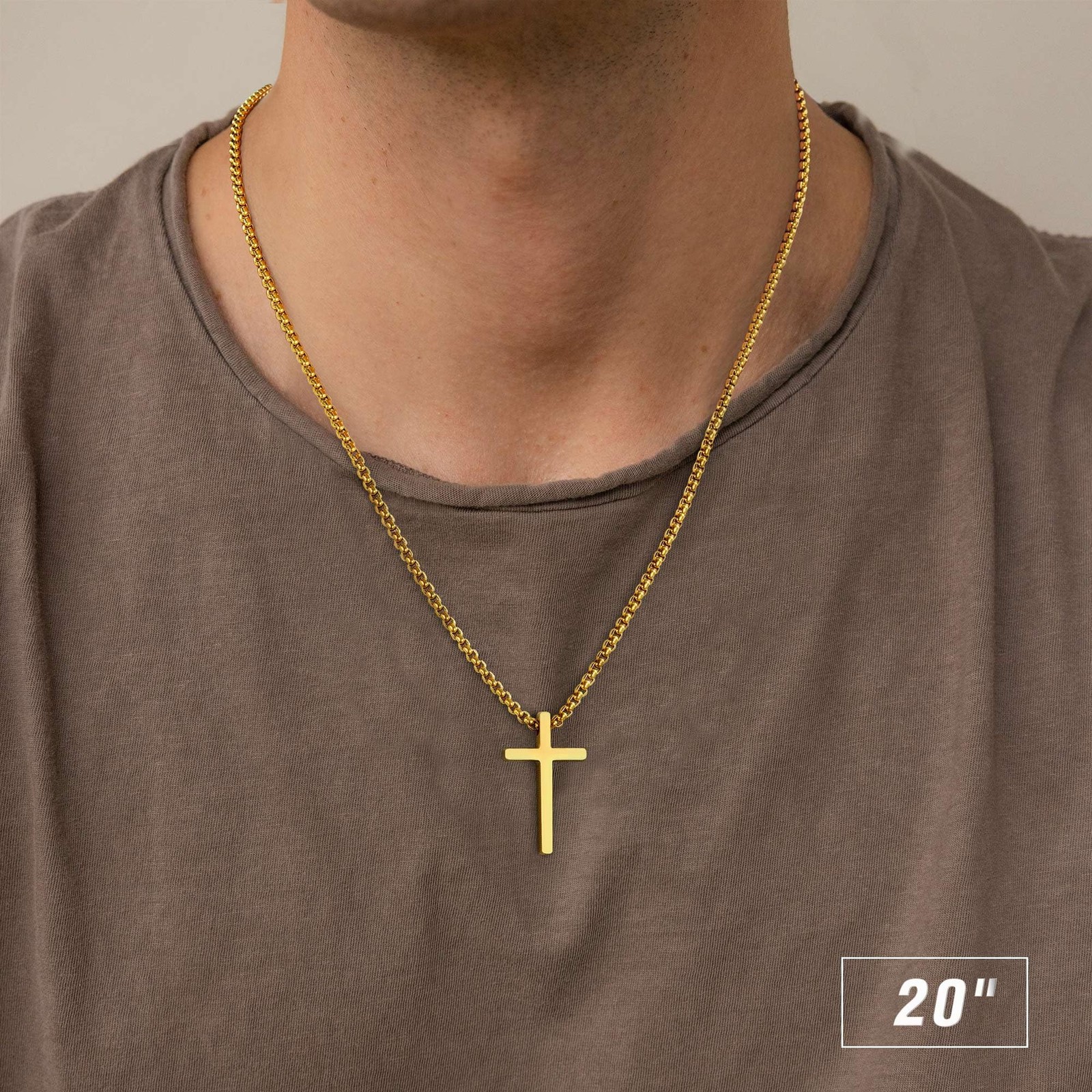 14KGoldPlated Cross Necklace for Men Stainless Steel Cross Chain Pendant for…