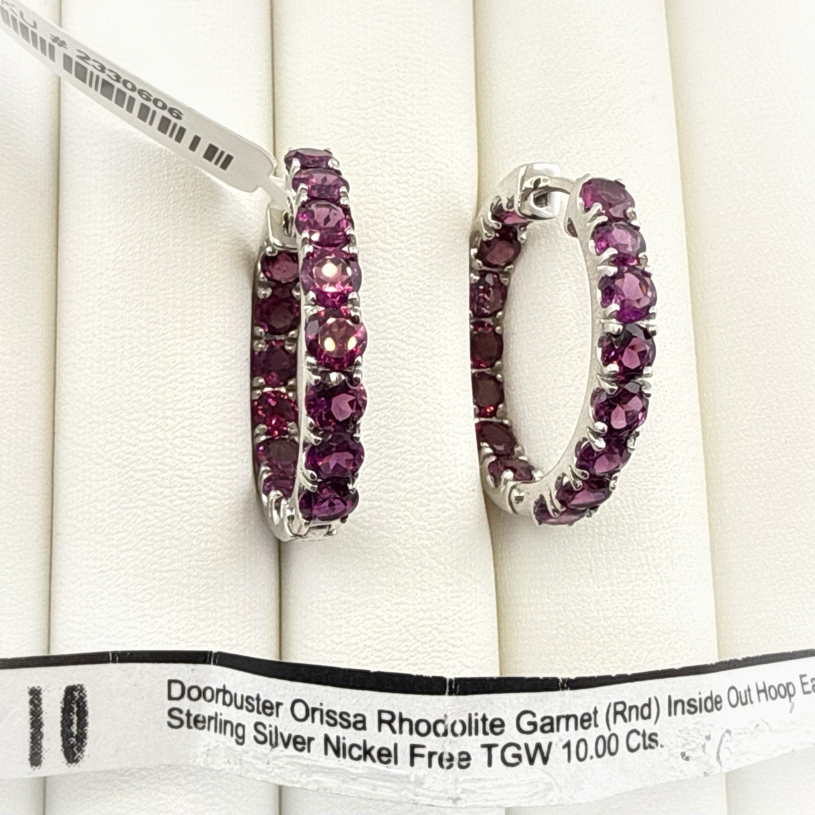 JTV Rhodolite Garnet Earrings Hoop Inside Out Sterling Silver 1″ Pink Red Orissa