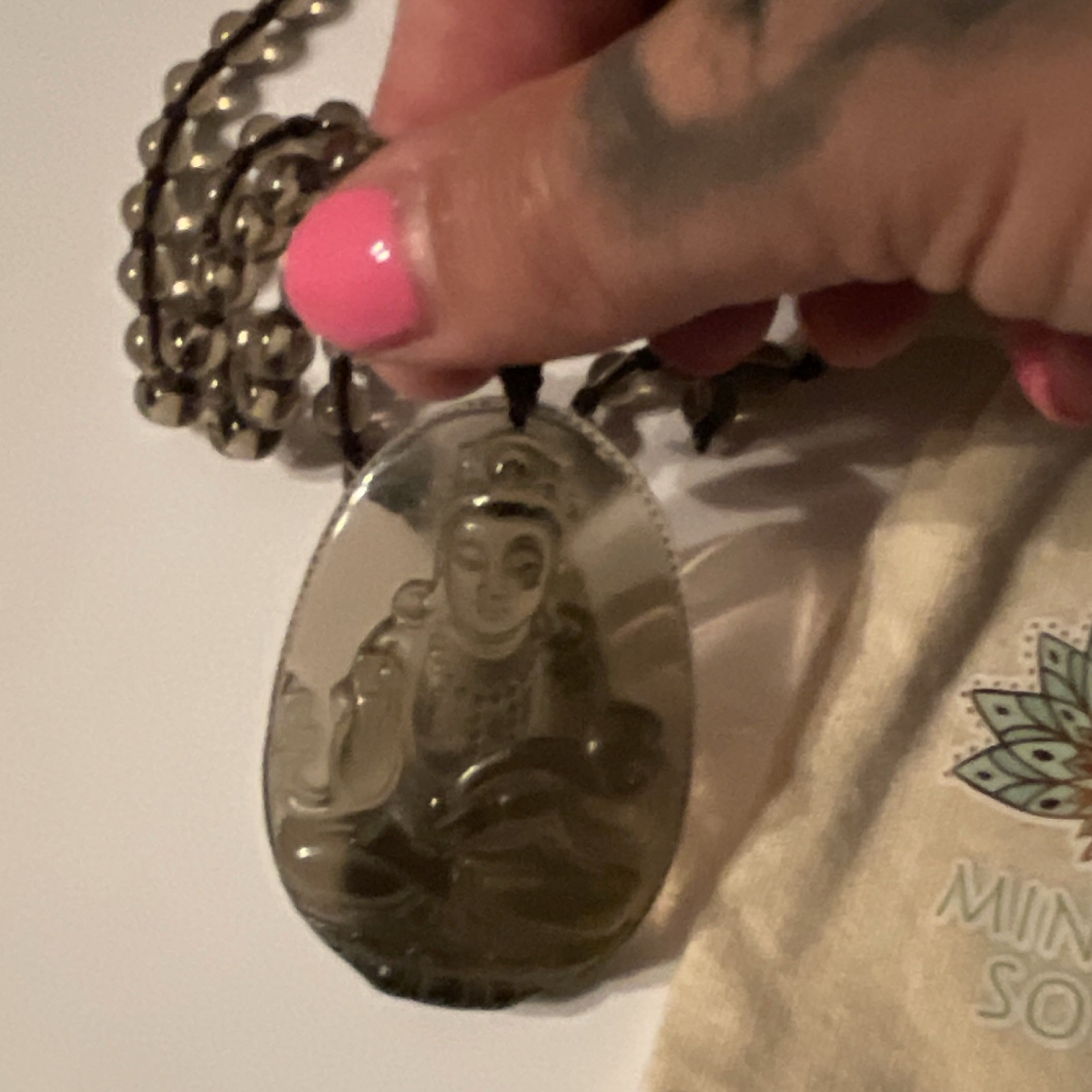 Mindful Souls Brown Glass Beaded Ball Chain Buddha Teardrop Charm Necklace