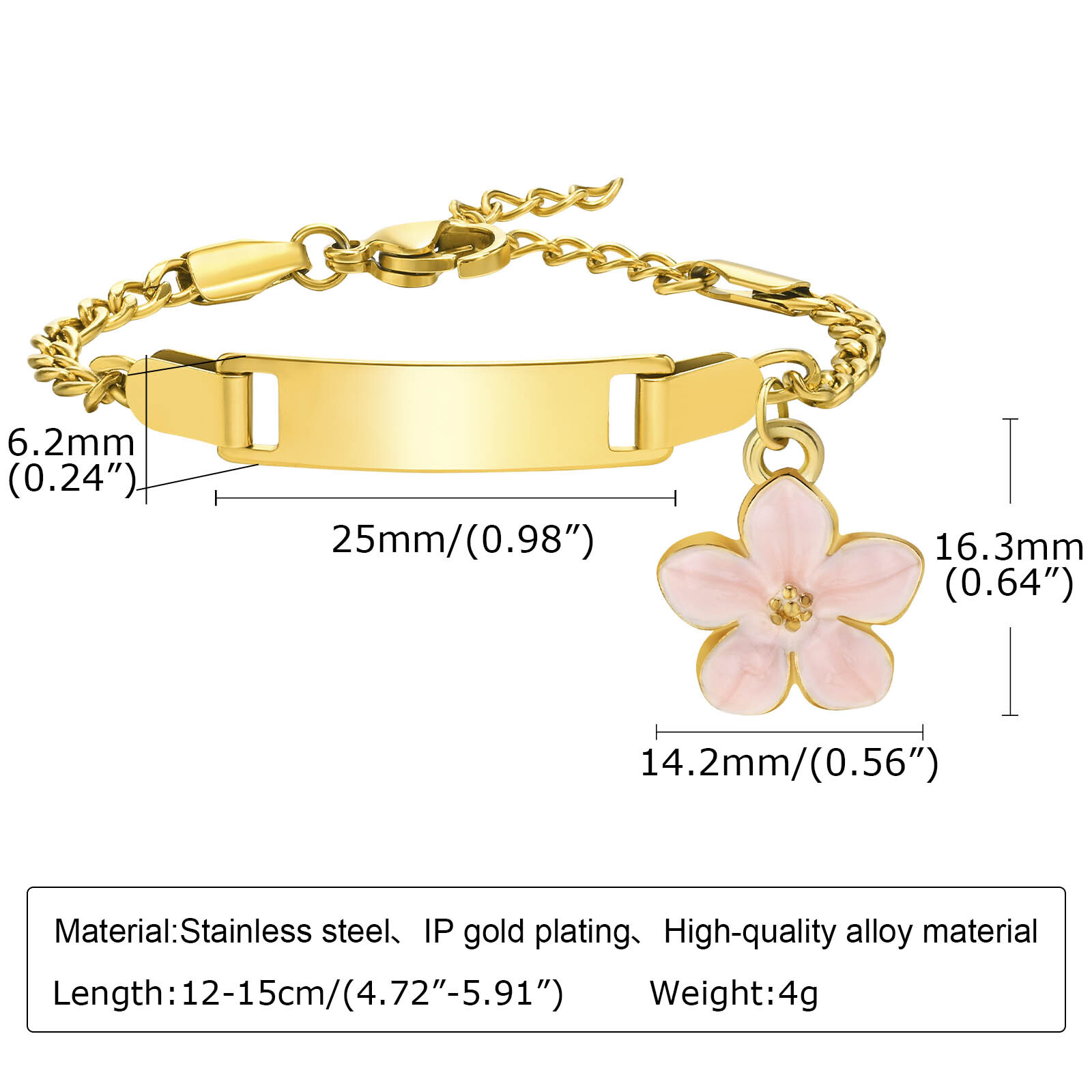 Personalize Newborn Baby Kid ID Name Bracelet Chain Birthday Gift Engraving