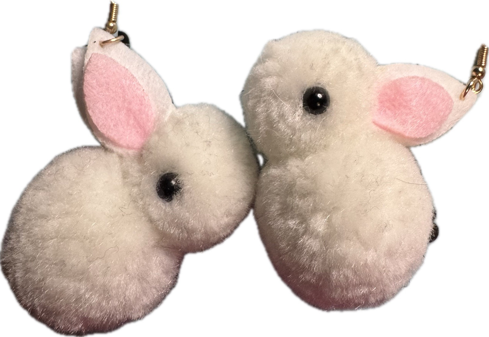 Plush fleece white pink bunny rabbit dangle hook earrings