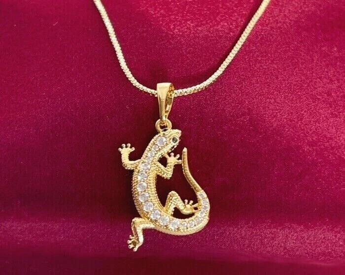 1 Ct Round Cut Simulated Diamond Lizard Pendant Necklace 14k Yellow Gold Plated