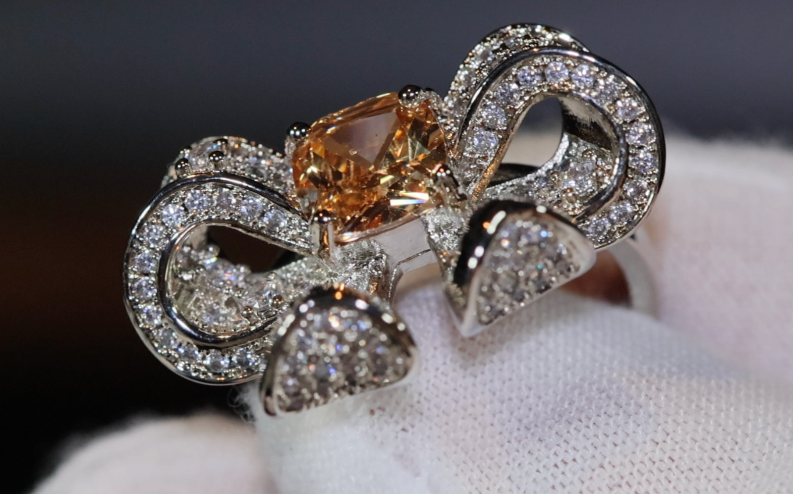 Yellow Diamond Ring, Yellow Simulated Diamond Ring, Yellow Diamond Ribbon Ring