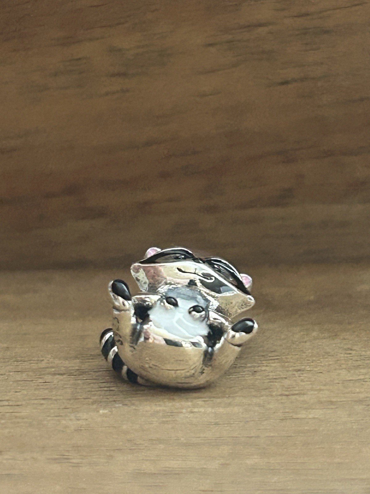 S925 Sterling Silver Little Raccoon Pink Bead Charm