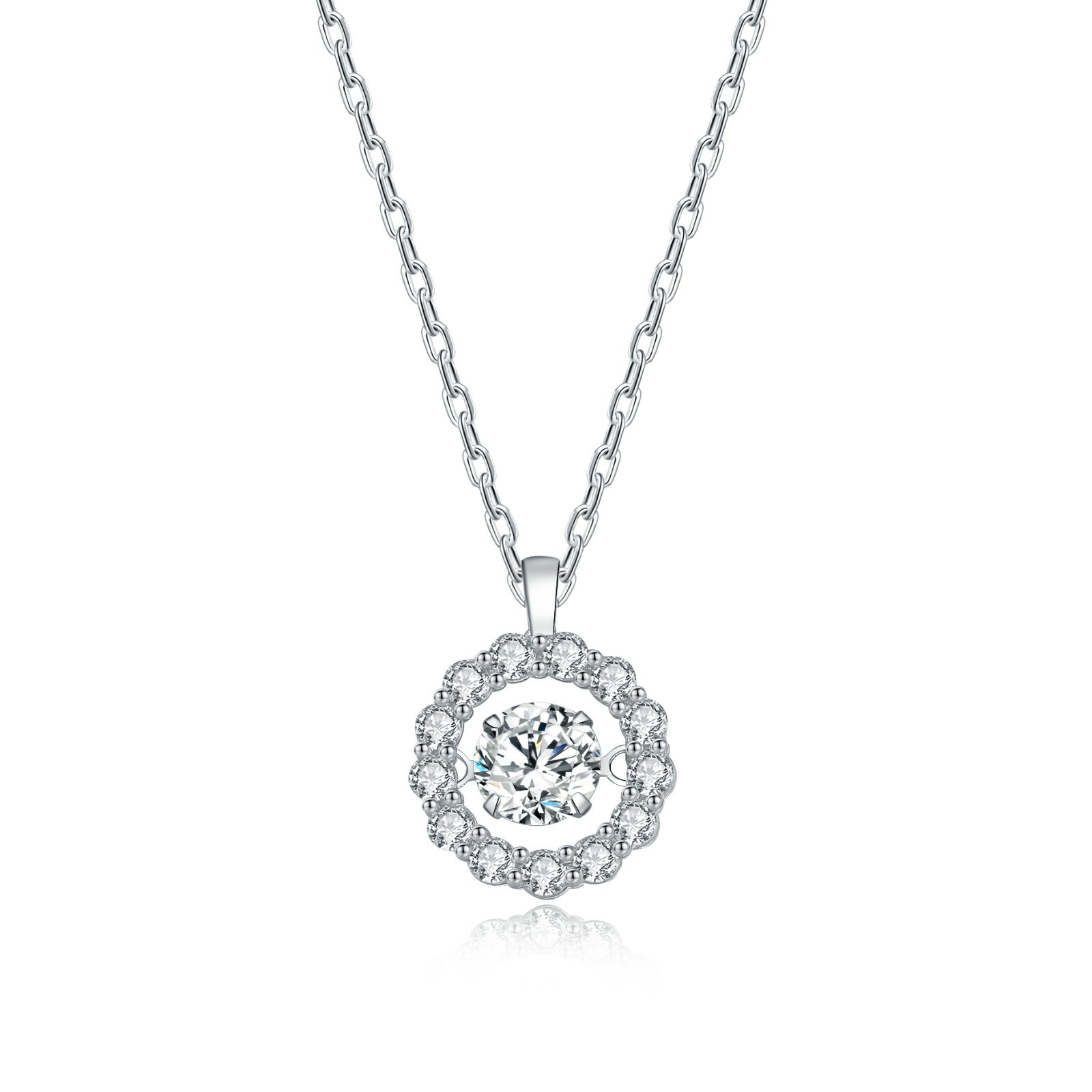 1Ct Womens Pendant Necklace Dancing Simulated Stone 14K Gold Plated 925 Silver