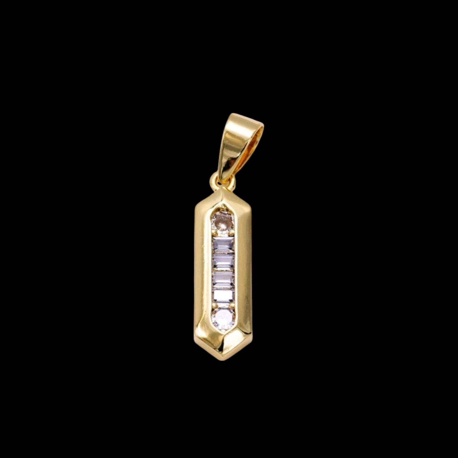14k Gold Filled Hexagon Bar Pendant with Sparkling CZ Stone, Geometric Charm for