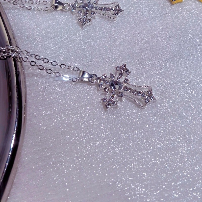 Gothic Big Zircon Cross Necklace Unisex Y2K Irregular Goth Large Cross Pendant