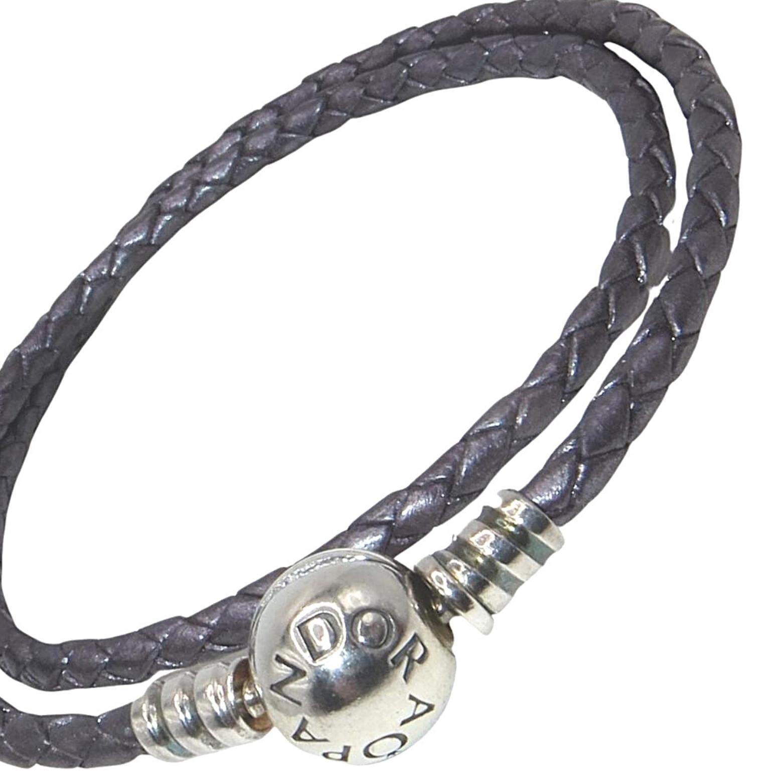Pandora Braided Leather Deep Purple Charm Bracelet Double Wrap 13.7″ 590745CPE-D