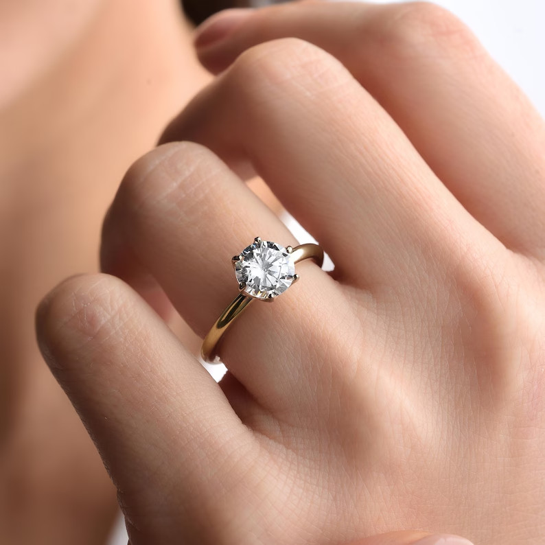 2Ct Round Cut Simulated Diamond Women Solitary Ring 14k Yellow Gold Over Silver