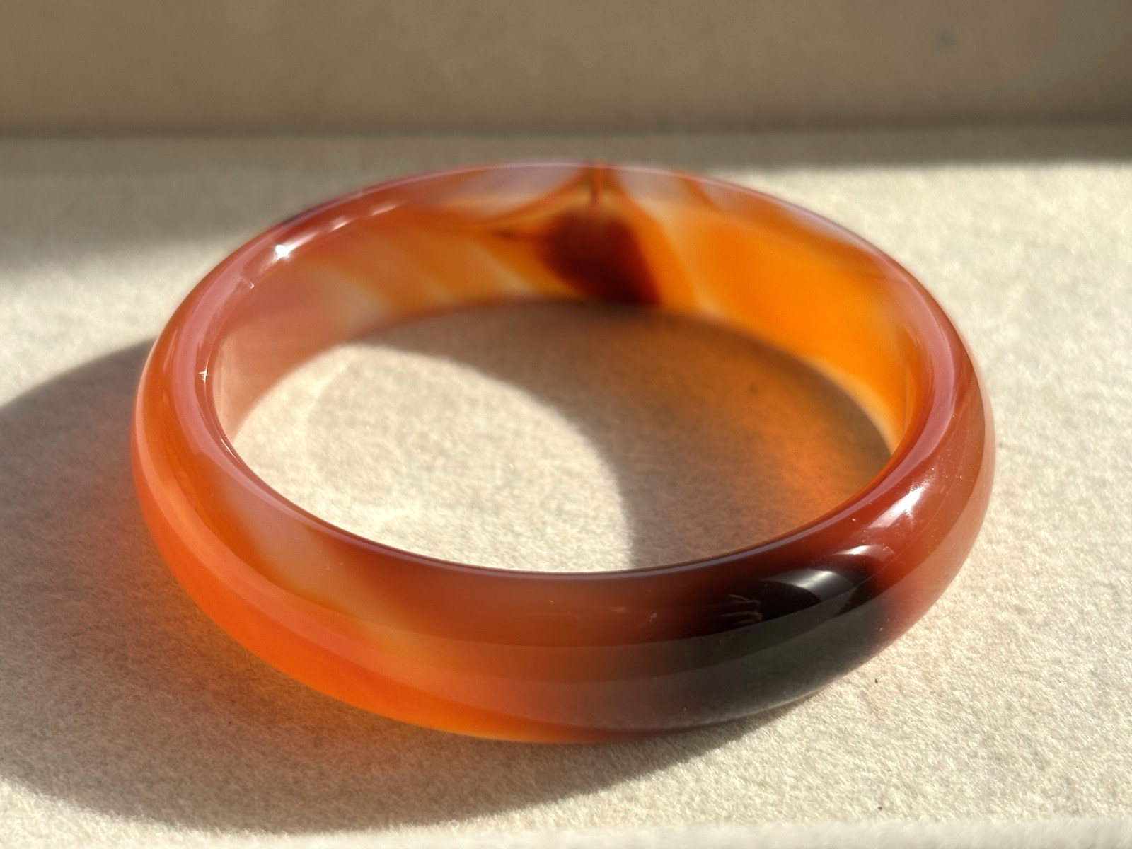 54mm Small Size Natural Agate Bangle 14mm Wide Band Fiery Red & Black Sunset