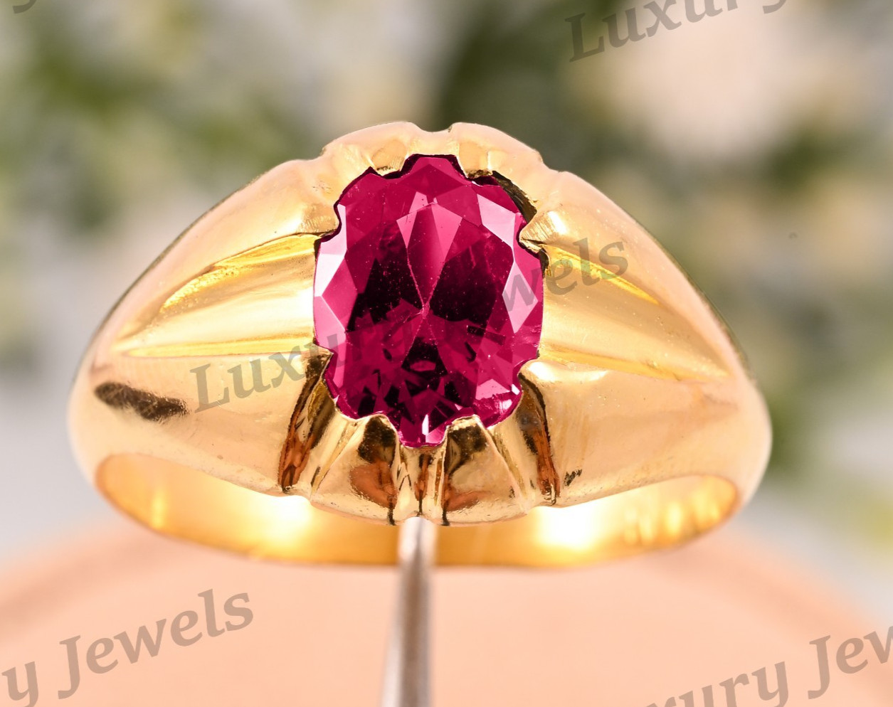 Natural Pink Tourmaline Men’s Ring 925 Sterling Silver Handmade Gift
