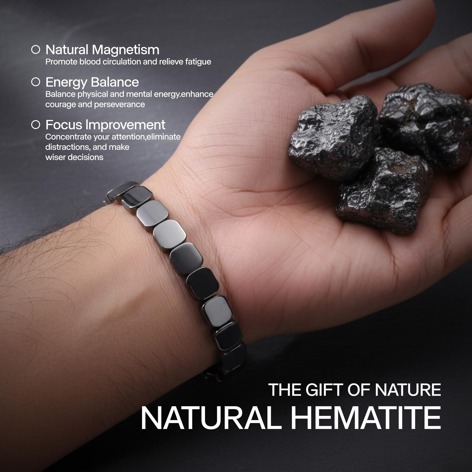 2× Hemys Hematite Bracelet for Men, 2026 New Hemios bracelet Male Energy Jewelry