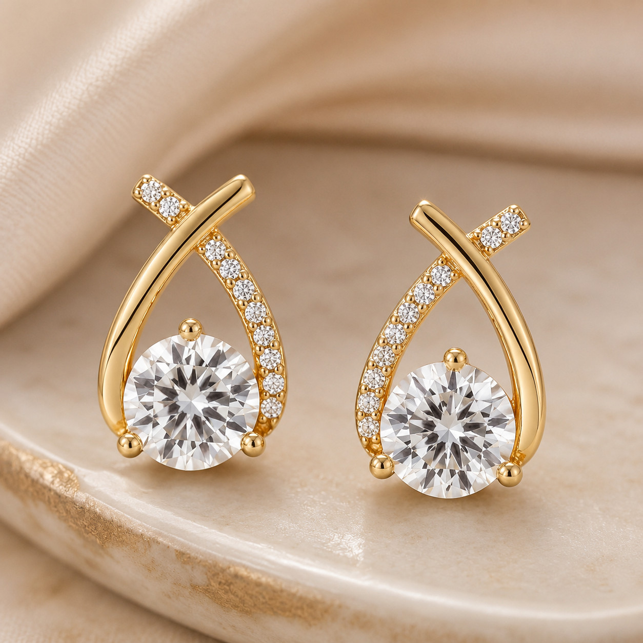 Women Shiny Round Stud Earrings Elegant Gift Accessories