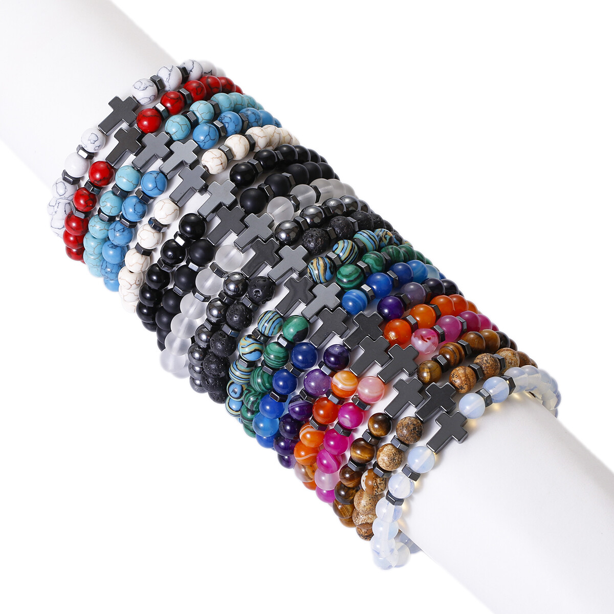 Men Women Lava Obsidian Beads Bracelet Natural Stone Yoga Elastic Bangle Jewelry