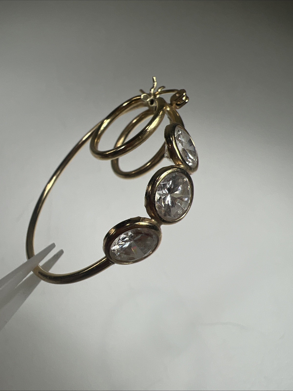 Solid 14K Yellow Gold Unique 3 Bezel Oval Double Hoop Earrings 6.4grams