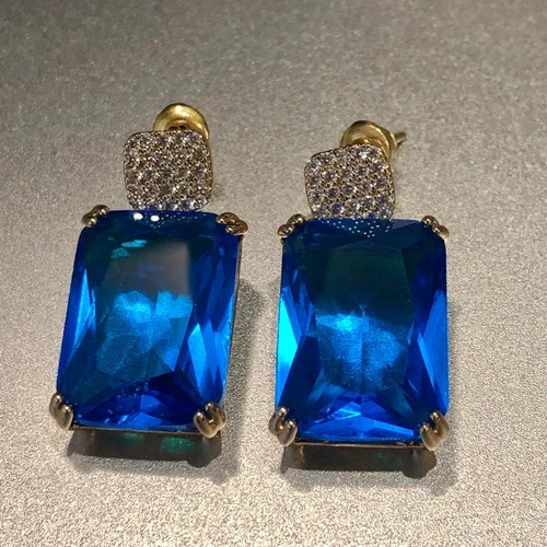 10 CTW Lab-Created Blue Sapphire Dangle Drop Earrings 18k Gold Filled Finish