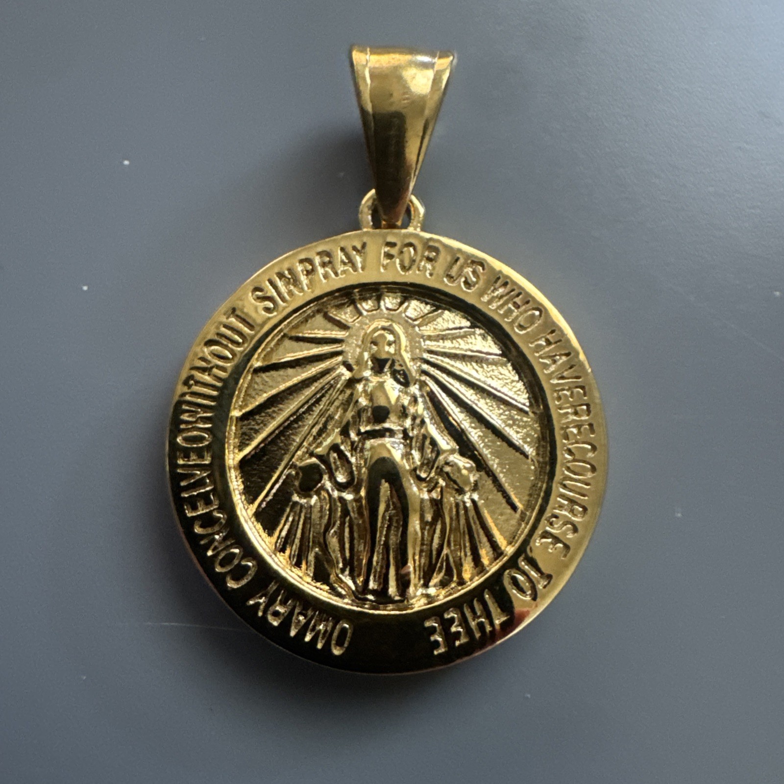 Virgin Mary Pendant Gold Plated 24” Necklace Stainless Steel Faith Jesus Unisex