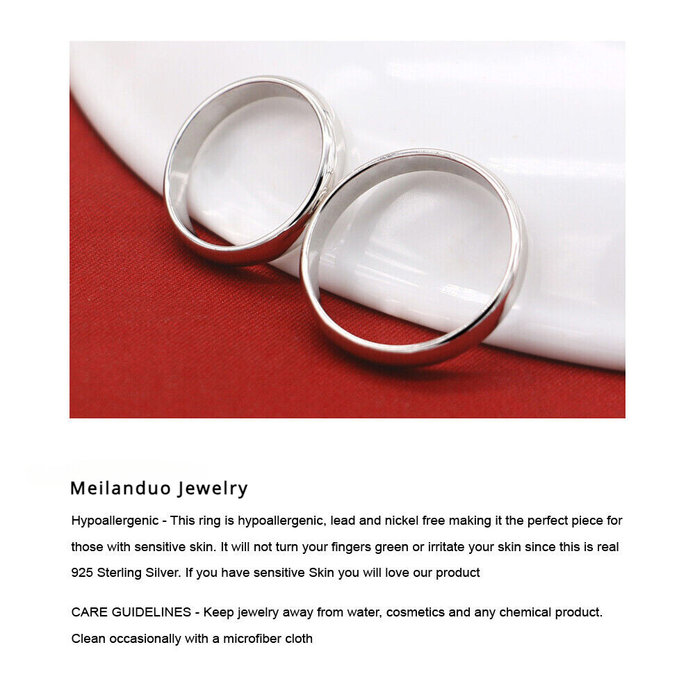 925 Sterling Silver Dome High Polish Comfort Fit Plain Ring Classic Wedding Band