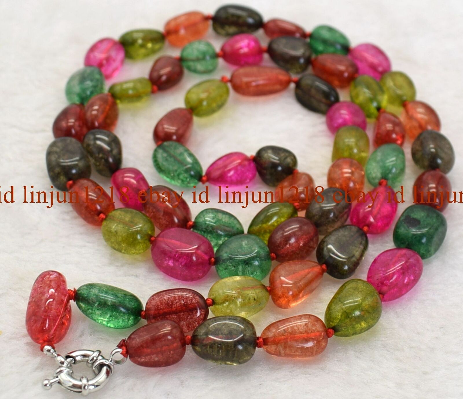 Genuine 10x14mm Colorful Tourmaline Gemstone Beads Necklace 14-50 in